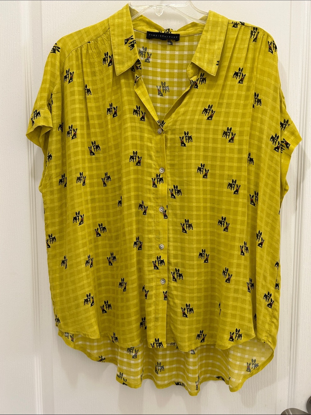 Jane and Delancey Chartreuse Lime Green Button-Front Short Sleeve Top